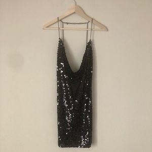 open back black sequined top